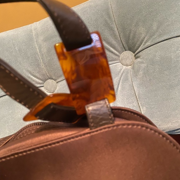 Vintage Saint Laurent Chocolate Brown Satin Satchel with Tortoiseshell Accents - Picture 2 of 10